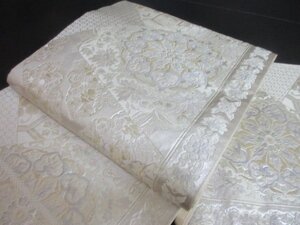 1円 良品 正絹 袋帯 錦織 錦本袋 裂取更紗華紋 花唐草 草花 金糸 銀糸 六通柄 高級 長さ434cm ◆逸品◆【夢職】★★★★