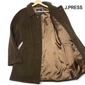 美麗品◎カシミア混!! Lサイズ!!ジェイプレス【紳士の嗜み】J.PRESS ウール コート ステンカラーコート ブラウン オンワード樫山◎メンズ