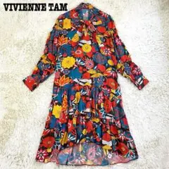 美品VIVIENNE TAM ロングワンピース ボウタイ シルク 花柄 総柄 M