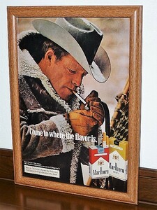 1972年 USA 70s vintage 洋書雑誌広告 額装品 Marlboro Tobacco マルボロ タバコ マルボロマン / 検索用 店舗 ガレージ 看板 装飾 (A4size)