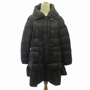 モンクレール MONCLER CILIEE シリエ 美品 フリルダウンコート ジャケット フレア フード付 ロゴワッペン 黒 ブラック サイズ2 M-L相当