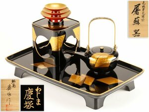 【流】能登輪島塗 慶塚作 色紙草花蒔絵 屠蘇器 共箱 TU920