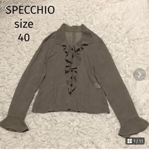 SPECCHIO スペッチオ＊ フリル シアー ブラウス コットン、リネン混 シャツ 長袖 【40サイズ】