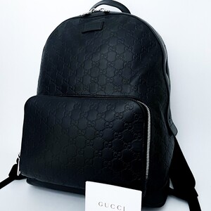 1円■超美品■幻の逸品■最大サイズ■最上級■GUCCI グッチ シマ 全面エンボス型押し リュックサック バッグ ビジネス A4 メンズ レザー