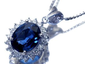 【ジュエリー極】極上天然非加熱ブルーサファイア2.74ct＆ダイヤ0.42ct 超高級Pt900＆Pt850ペンダントネックレスh6639ikl【送料無料】