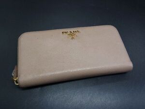 PRADA プラダ サフィアーノレザー ラウンドファスナー 長財布 ウォレット 札入れ 小銭入れ グレージュ系 DG7855