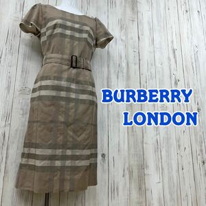 M■【未使用タグ付き】BURBERRY LONDON バーバリー レディース チェックワンピース ベルト付 ゴールドベージュ 40 三陽商会 ハイブランド