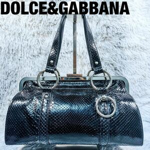 【未使用品】　DOLCE&GABBANA ドルガバ　ガマ口　エキゾチックレザー　パイソン　蛇　レザー パーティーバッグ　ハンドバッグ　ブラック