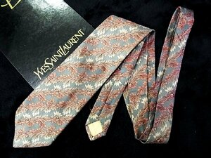 ♪今週の特売980円～♪1603♪状態並品【YSL】サンローラン【葉っぱ 植物 柄】ネクタイ♪