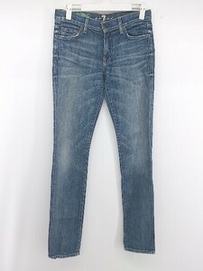 ◇ 7 For All Mankind ダメージ加工 ローライズ スキニー ジーンズ デニム パンツ サイズ 26 ブルー レディース E