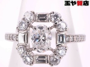 オーバルダイヤ0.32ct ダイヤ0.52ct デザイン リング 11号強 pt900 プラチナ