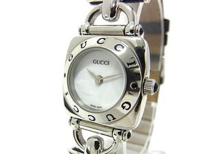 1円 ■稼働品■美品■ GUCCI グッチ 6300L ヴィンテージ レザー レザー クォーツ 腕時計 ウォッチ ブラック系×シルバー系 BM3682