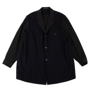 ヨウジヤマモト プールオムYohji Yamamoto POUR HOMME ウール異素材切替デザインジャケット 紺黒M