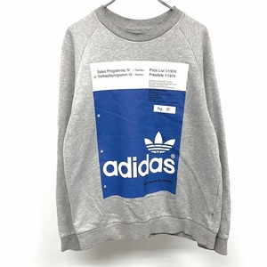 adidas TREFOIL スウェットシャツ トレーナー 裏毛 ビッグプリント 長袖 綿100% M ヘザーグレー×ブルー×オフホワイト 杢グレー メンズ