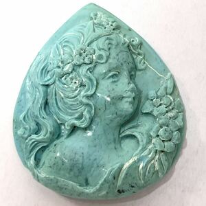 ☆トルコ石カメオ52ct☆約10.4g J 宝石 ジュエリー turquoise cameo jewelry 貴婦人 ブローチ 彫刻