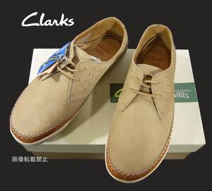 新品 未使用 クラークス Clarks　軽量 Veho Flow 本革 レザー カジュアルシューズ　UK8.5/26.5cm　ベージュ系 【Cushion plus】負担軽減