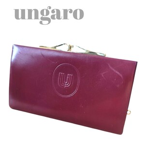 １円〜ungaro ウンガロ がま口 小銭入れ レザー ボルドー ゴールド 希少 レア