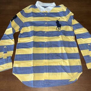 【RALPH LAUREN/ラルフローレン】長袖シャツ　ボタンダウンシャツ　150㎝　ビッグポニー　黄色×グレー　中古