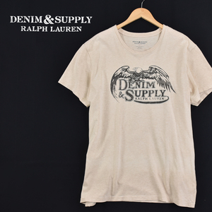 送料300円│DENIM & SUPPLY RALPH LAUREN ラルフローレン ★ ロゴプリント 半袖 Tシャツ ベージュ メンズ L