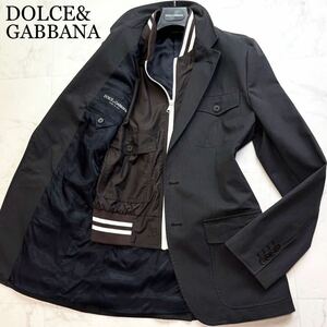 【美品】幻★定価23万!DOLCE&GABBANA ドルチェ&ガッバーナ 最高級ブラックデニム テーラードジャケット レイヤードGジャン重ね着風ドルガバ