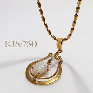 K18 750 刻印 天然石 ペンダント トップ ネックレス 約40cm 約5.9g GOLD ゴールド 18金 貴金属 ダイヤモンド レディース アクセサリー