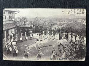 絵葉書 伊勢 五二館と名物かんこ踊 五二会ホテル　三重　戦前　観光　古写真　エンタイヤ　旅館