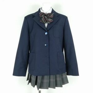 1円 ブレザー マイクロミニスカート リボン 上下4点セット 165 大きいサイズ 冬物 女子 学生服 中学 高校 紺 制服 中古 ランクC NA8515