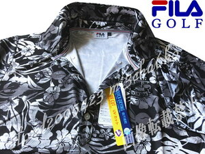 ■新品【FILA GOLF】フィラゴルフ ハイビスカス柄 QUICK-DRY吸汗速乾 ストレッチ 半袖ポロシャツ■BK/M