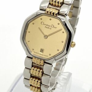 箱付き 美品 腕時計 レディース Christian DIOR クォーツ quartz Swiss デイト コンビ 金銀 GOLD silver 48.203 ディオール Watch Y1789