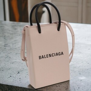 中古 バレンシアガ トートバッグ ユニセックス ブランド BALENCIAGA ミニ ショッピングバッグ 593826 0AI2N ピンク バッグ