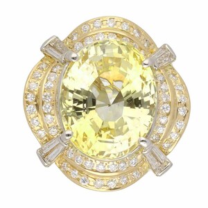 天然 スリランカ産 非加熱 オーバルシェイプ イエローサファイア(12.11ct) ダイヤ(0.65ct) リング K18YG Pt900 サイズ約14号 #54 GIA鑑別書