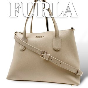 美品 FURLA ベージュ 2wayバッグ 8128