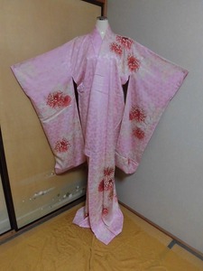 ★はぎれ/古布/振袖/着物/正絹/刺繍有/身丈６７㎝/袖丈９４㎝/シミ有★