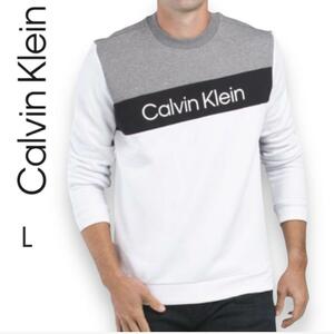 海外限定！ Calvin Klein カルバンクライン スウェット L ブラック 黒 白 グレー ビッグロゴ CK トレーナー トリコロール 三色