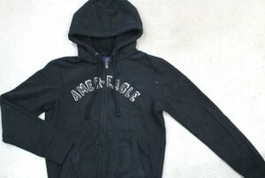 【古着AMERICANEAGLEOUTFITTERSフード部分ボアスウェット黒S】アメリカンイーグルパーカー小さめサイズ