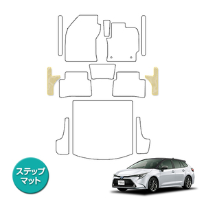 【日本製】トヨタ カローラ ツーリング 210系 ステップ フロアマット 後部座席 サイド 傷 汚れ 防止 左右 2枚 SET ベージュ 柄 波