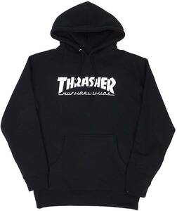 [並行輸入品]HUF THRASHER TDS TOUR DE STOOPS ALLOVER HOOD ハフ スラッシャー プルオーバーパーカー (ブラック/ホワイトロゴ) S