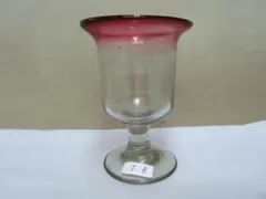 【 氷コップ　赤色広口縁・FB・ガラスコップ　レトロ】◆豆ランプ　ウランガラス