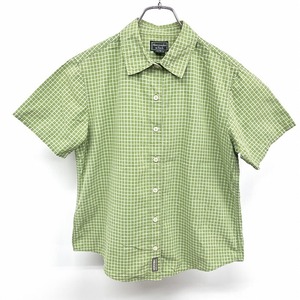 アバクロンビーアンドフィッチ Abercrombie＆Fitch シャツ チェック 半袖 ポケット無し 綿100% M グリーン×ホワイト 緑 レディース 女性