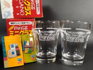 ■■ Coca-Cola 長野 五輪 グラス + アテネ 五輪 ピンバッジ セット■■ コカ・コーラ ビンテージ ノベルティ オリンピックNagano (CCG-03)