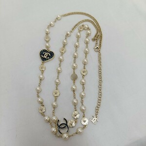 1円 シャネル CHANEL ネックレス I24P アクセサリー ゴールド ココマーク ロング パール ハート