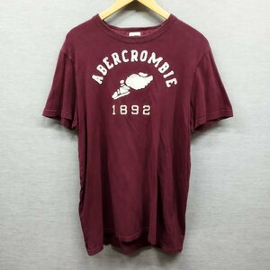 K113 Abercrombie&Fitch アバクロンビー＆フィッチ 半袖 Tシャツ XL バーガンディ ロゴ フロッキー プリント カットソー アメカジ