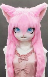 着ぐるみヘッド 猫 ピンク 全頭ヘッド ケモノ マスク ファースーツ ぬいぐるみ コスプレ コスチューム