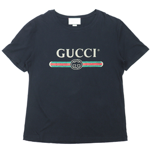 グッチ ヴィンテージ GG インターロッキング ロゴ プリント 半袖Ｔシャツ レディース サイズ L 黒 ブラック イタリア製 GUCCI