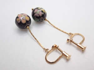 K547　ヴィンテージ イヤリング　七宝玉　径12mm　アクセサリー　Vintage Earrings