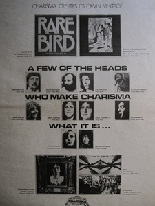 CHARISMA RECORDS◎RARE BIRD/BRIAN DAVISON/NICE/AUDIENCE◎稀少!! 初期アルバム広告◎MELODY MAKER 原紙[1970年]