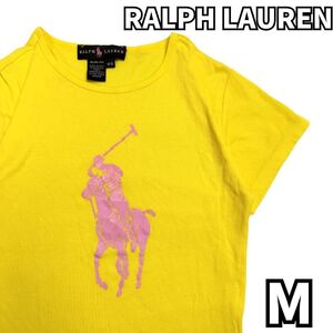 【 レア 希少 】　Ralph Lauren　ラルフローレン 　Tシャツ 半袖 ピンクポニー ポロ ロゴ ビックポニー　イエロー　ピンク　M