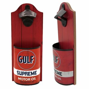 GULF SUPREME MOTOR OIL　ヴィンテージ オイル缶 ボトルオープナー プラーク