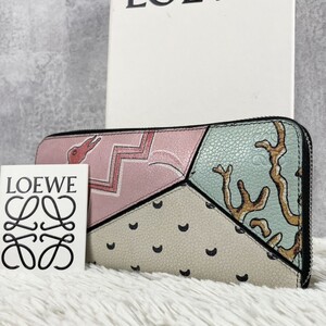 極美品 LOEWE ロエベ パウラズ イビザ パズル 長財布 Wallet レザー ビジネス ラウンド ファスナー ロゴ型押し 通勤 通学 メンズ ステッチ 