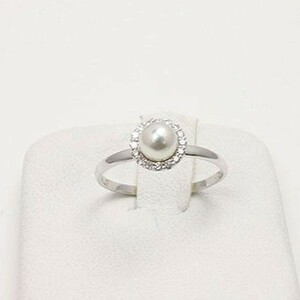 真珠 指輪 パール リング あこや真珠 4.5mm パール 指輪 リング アコヤ真珠 ホワイトカラー K18WG ダイヤ 15658